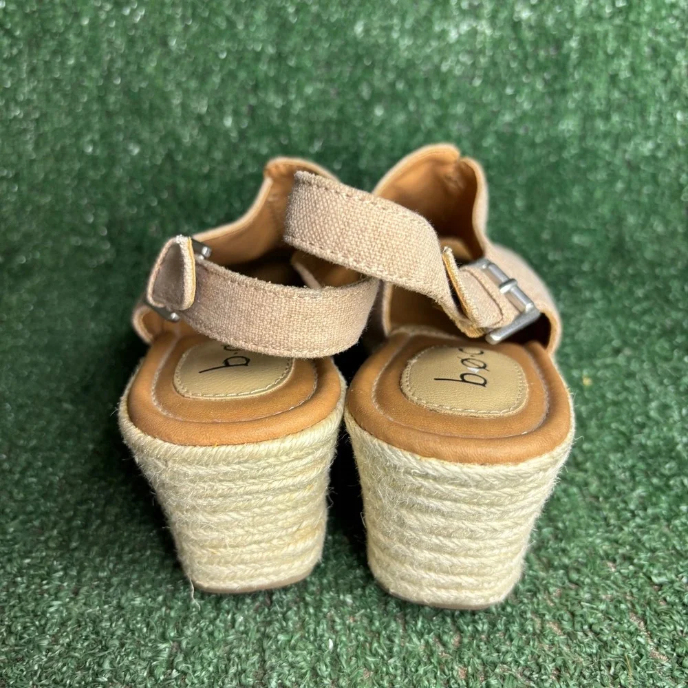 b.o.c. Born Concept Z31311 Canvas Espadrille Wedge Sandal Tan Beige Womens Sz 7M
